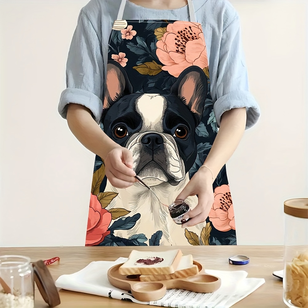 Home Cooking In French - Grembiule Floreale con Motivo Bulldog Francese