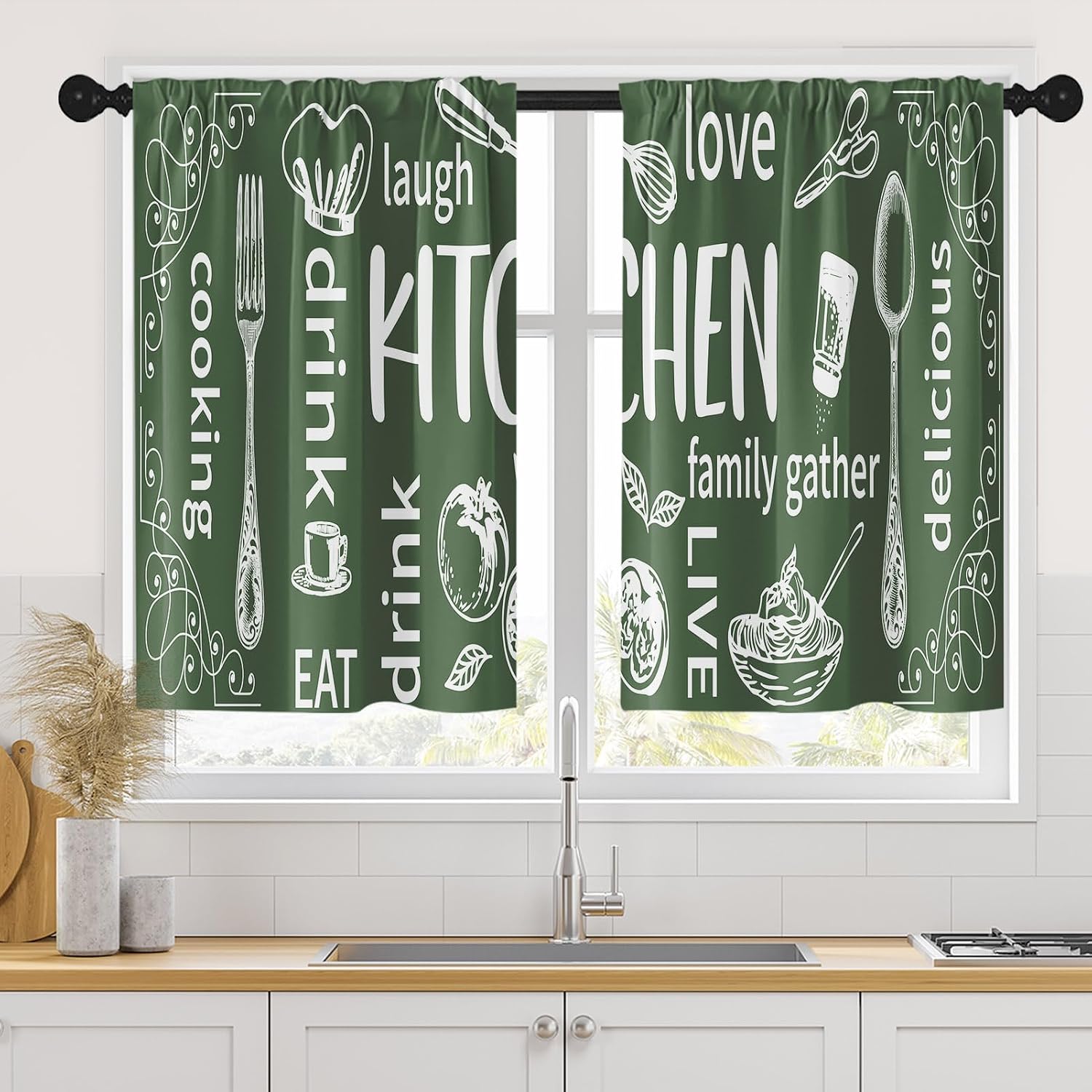 Home Cooking In French - Coppia di Tende da Cucina Estetiche