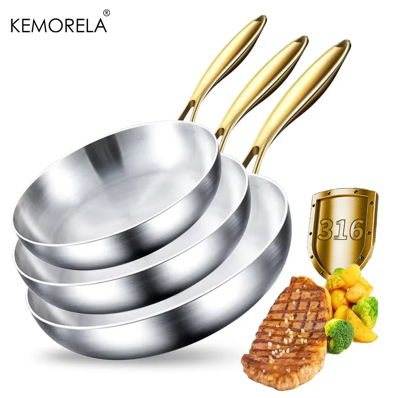 Paella Pan Steel - 3 Pz/set In Acciaio Inox 316