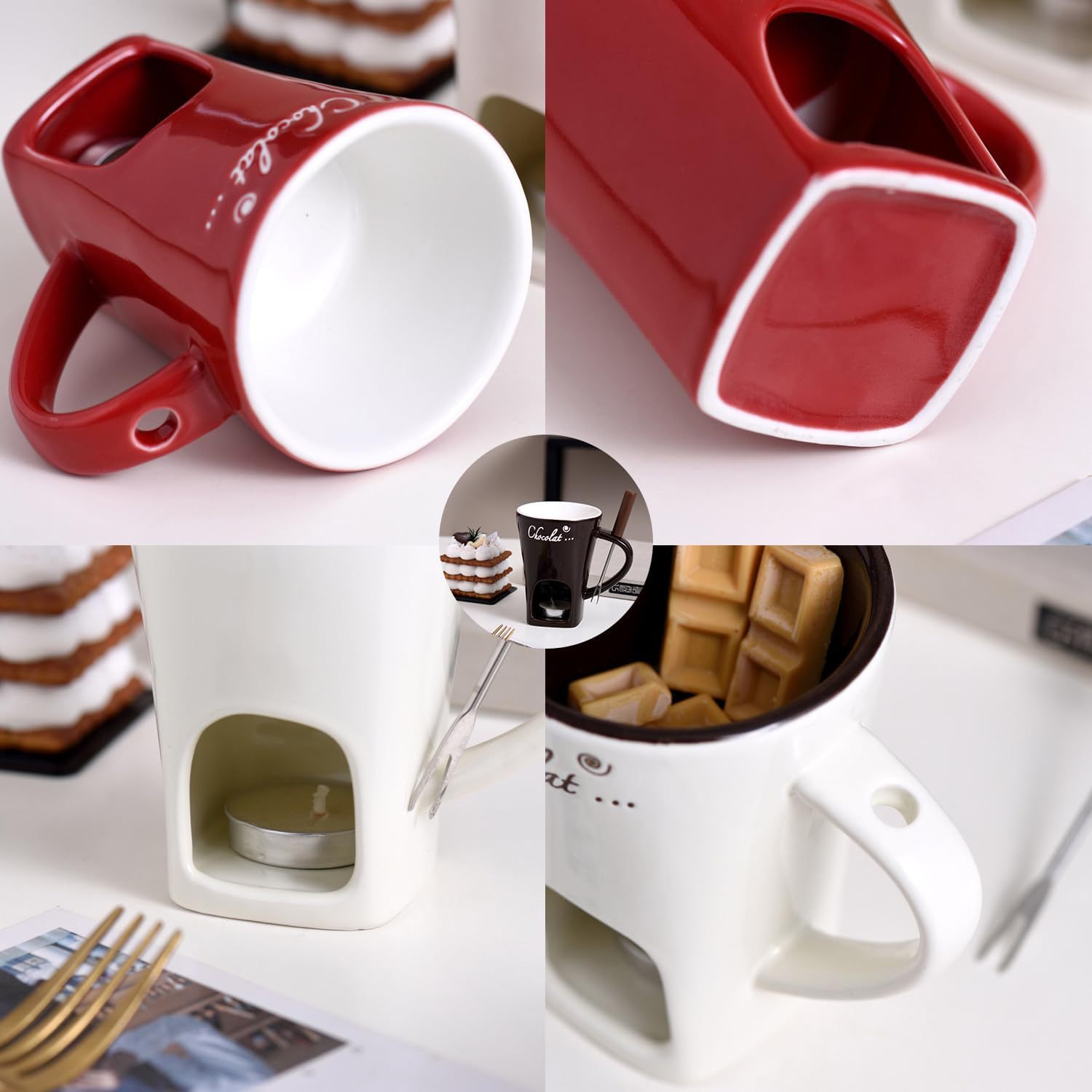 Fondue Pot Ceramic - Tazza per Fonduta al Cioccolato in